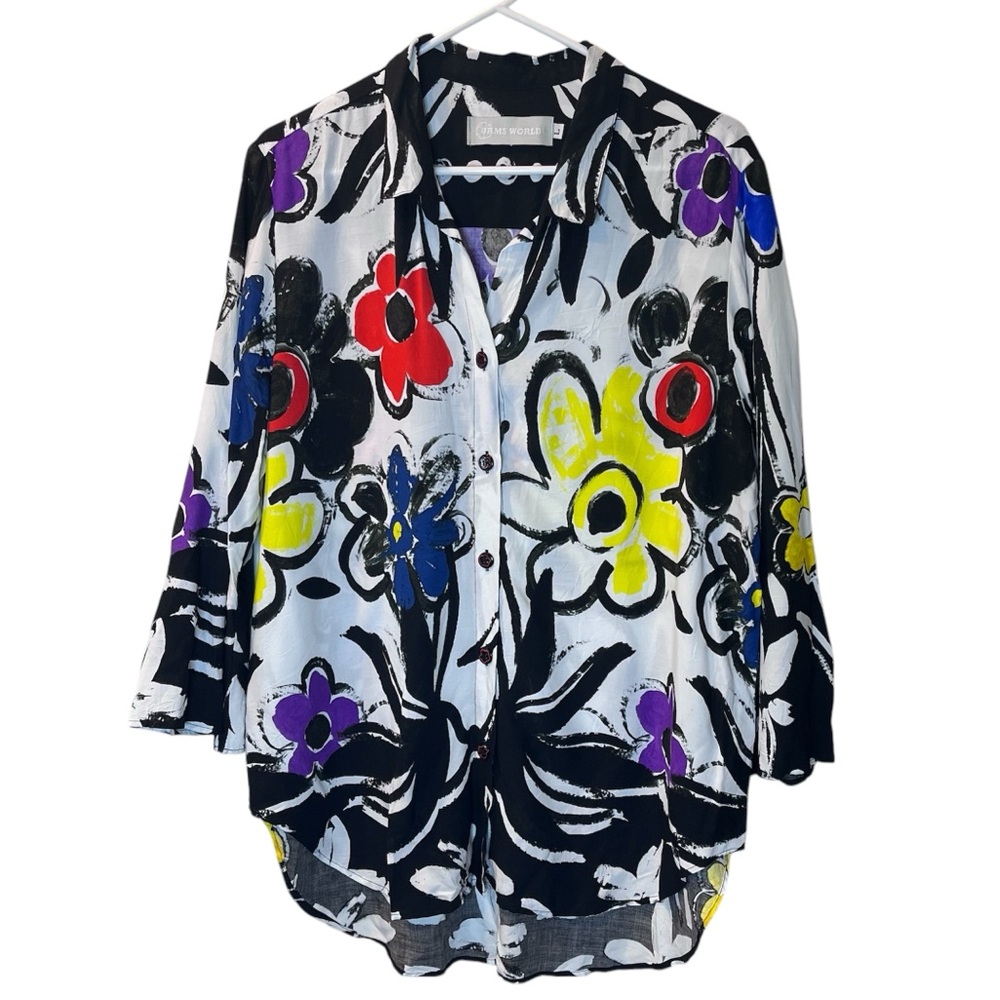 Jams World Shadow Garden Button Down Top Women’s Rayon Bell Sleeve Large